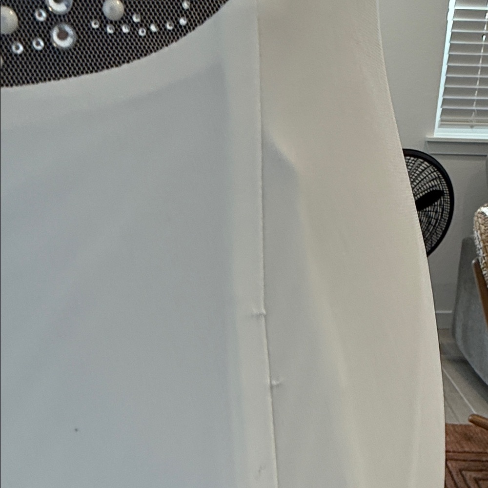 Adrianna Papell Elegant White Maxi Dress with Black Mesh - Picture 14 of 17